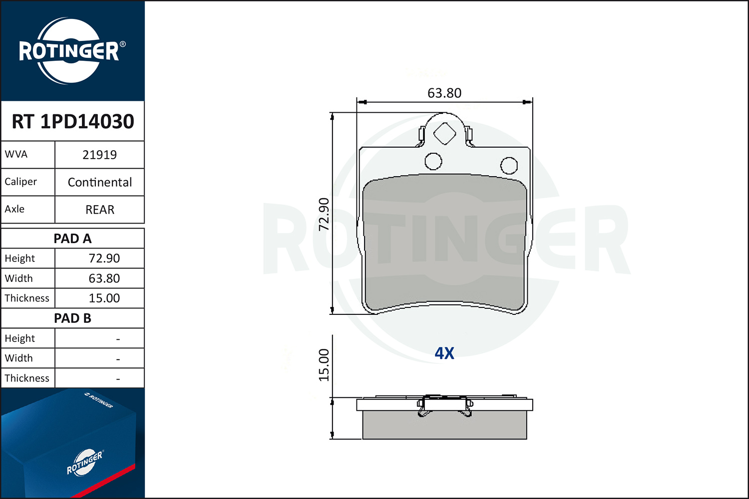 ROTINGER Fékbetét, mind RT1PD14030_ROT